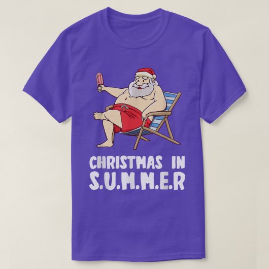 T-shirt Noël En Été Père Noël Crème Glace En Juillet  (Design devant)