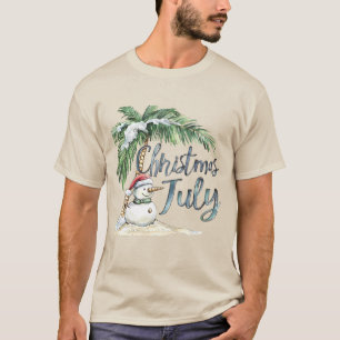 T-shirt Noël en juillet Bonhomme de neige de plage et palm