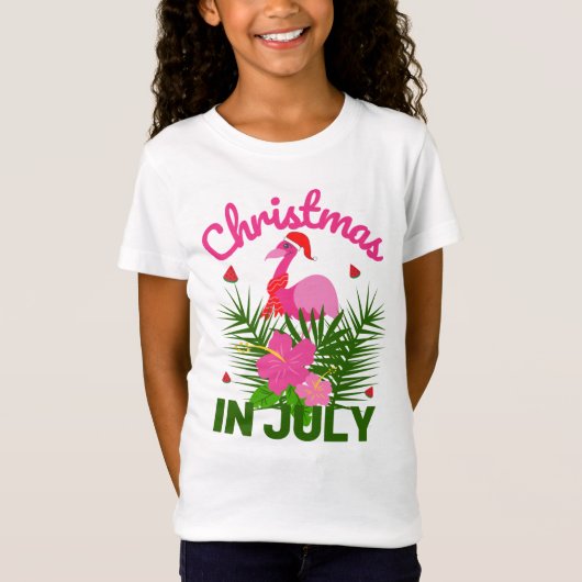 T-Shirt NOËL EN JUILLET CUTE PÈRE NOËL FLAMANT ROSE (Devant)