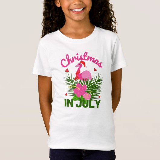 T-Shirt NOËL EN JUILLET CUTE PÈRE NOËL FLAMANT ROSE (Devant)