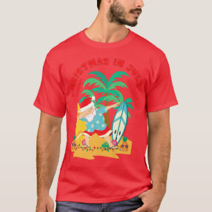 T-shirt Noël en juillet Dabbing Père Noël Tropical Beach S