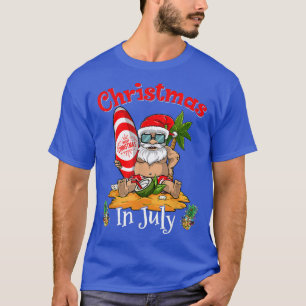 T-shirt Noël En Juillet Drôle Été Père Noël Surfing Beach