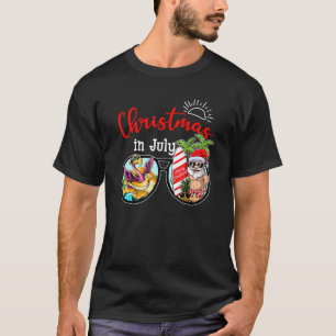 T-shirt Noël En Juillet Été Santa Claus Surfing Beach