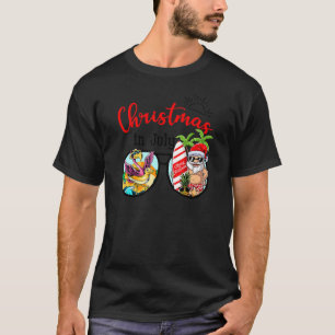 T-shirt Noël En Juillet Été Santa Claus Surfing Beach