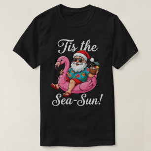 T-shirt Noël en Juillet Flamant Rose Fun Santa de Plage