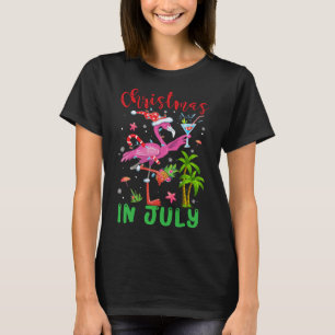 T-shirt Noël En Juillet Flamant rose Père Noël Summer Xmas
