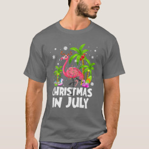 T-shirt Noël En Juillet Flamant rose Plage Palm Tree Été