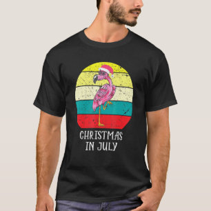 T-shirt Noël En Juillet Flamant rose Rose À Santa Hat Men-