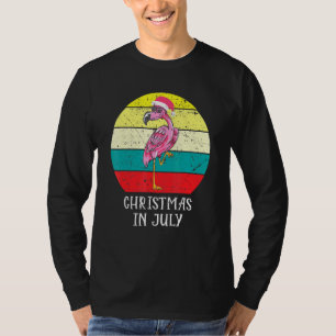 T-shirt Noël En Juillet Flamant rose Rose À Santa Hat Men-