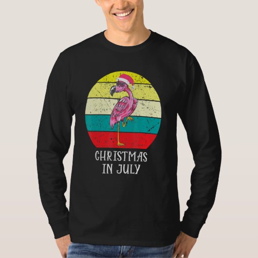 T-shirt Noël En Juillet Flamant rose Rose À Santa Hat Men- (Devant)