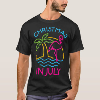 T-shirt Noël en juillet Flamant rose rose drôle Noël Homme