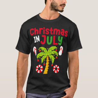 T-shirt Noël En Juillet Flamant rose Surf Cocotier Su