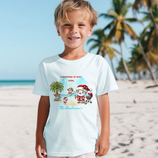 T-shirt Noël En Juillet Joli Père Noël Nom Été Enfants
