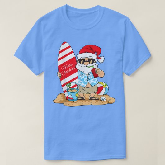 T-shirt Noël En Juillet Le Père Noël Sur La Plage Avec Su (Design devant)