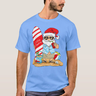 T-shirt Noël En Juillet Le Père Noël Sur La Plage Avec Su