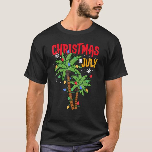 T-shirt Noël En Juillet Palm Tree Xmas Tree Tropical Haw (Devant)