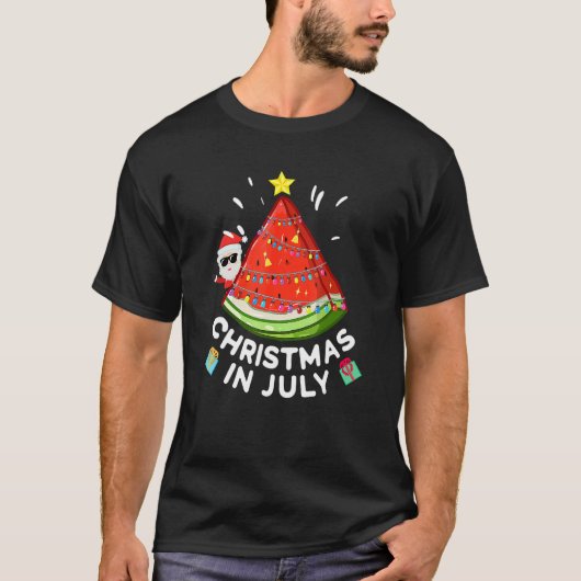 T-shirt Noël En Juillet Pastèque Père Noël Tree Lights Sum (Devant)