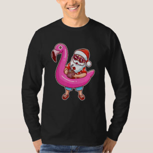 T-shirt Noël En Juillet Père Noël Flamant rose Été Hawaïen