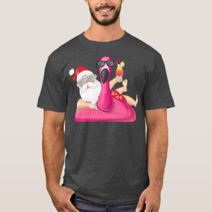 T-shirt Noël en juillet Père Noël Hawaii Flamant rose été