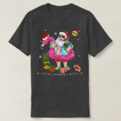 T-shirt Noël en juillet Père Noël hawaii Flamant rose lune (Design devant)