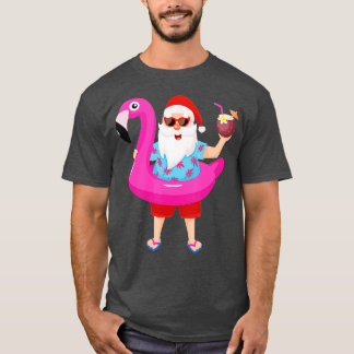 T-shirt Noël en juillet Père Noël hawaii Flamant rose lune
