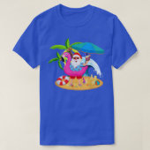 T-shirt Noël en juillet Père Noël hawaii Flamant rose lune (Design devant)
