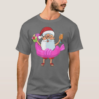 T-shirt Noël en juillet Père Noël Hawaii Flamant rose lune
