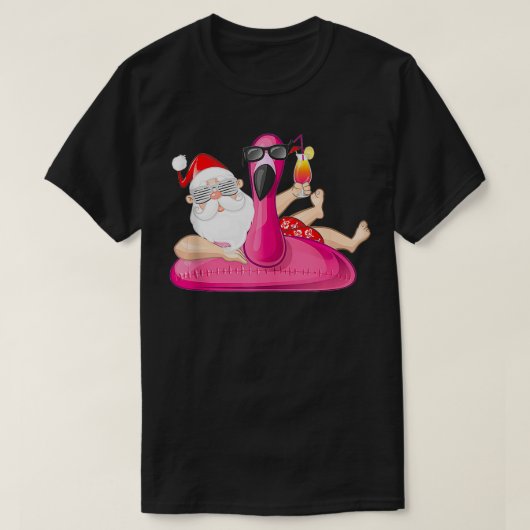 T-shirt Noël en juillet Père Noël Hawaii Flamant rose Summ (Design devant)