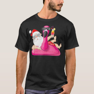 T-shirt Noël en juillet Père Noël Hawaii Flamant rose Summ