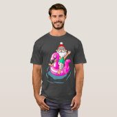 T-shirt Noël en juillet Père Noël Hawaii flamingo été (Devant entier)