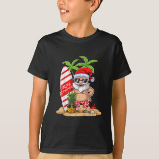 T-shirt Noël en juillet Père Noël Hawaiian Surfing