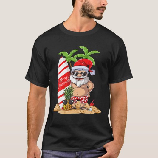 T-shirt Noël En Juillet Père Noël Hawaiian Surfing Cadeaux (Devant)