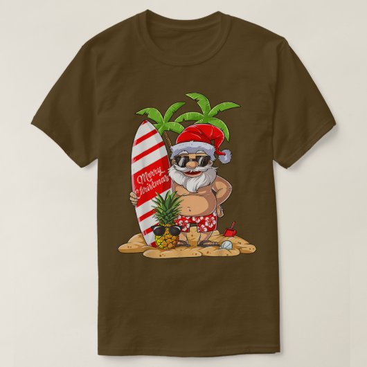 T-shirt Noël en juillet Père Noël Hawaiian Surfing Cadeaux (Design devant)
