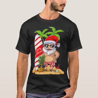 T-shirt Noël en juillet Père Noël Hawaiian Surfing Summer