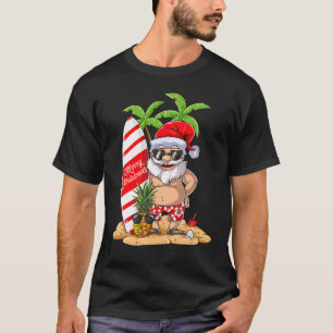 T-shirt Noël En Juillet Père Noël Hawaiian Surfing Summer