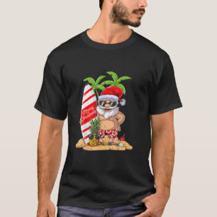 T-shirt Noël En Juillet Père Noël Hawaiian Surfing Summer 