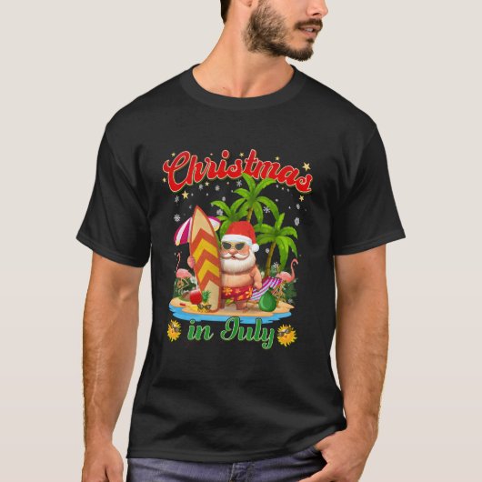 T-shirt Noël En Juillet Père Noël Lunettes de soleil Summe (Devant)