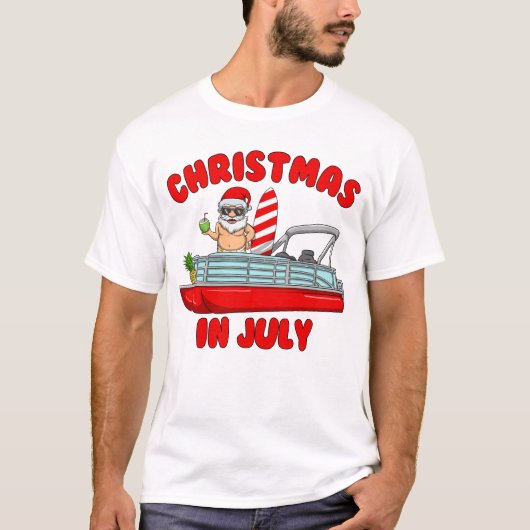 T-shirt Noël En Juillet Père Noël Pontoon Bateau Noël (Devant)