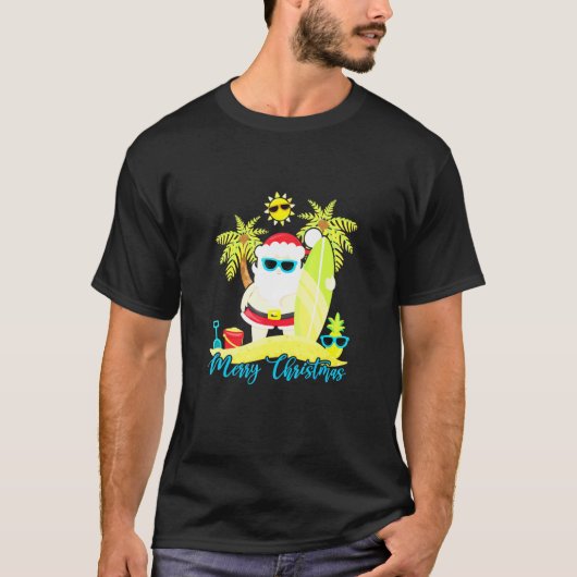 T-shirt Noël En Juillet Père Noël Summer Surfing Beach Sur (Devant)