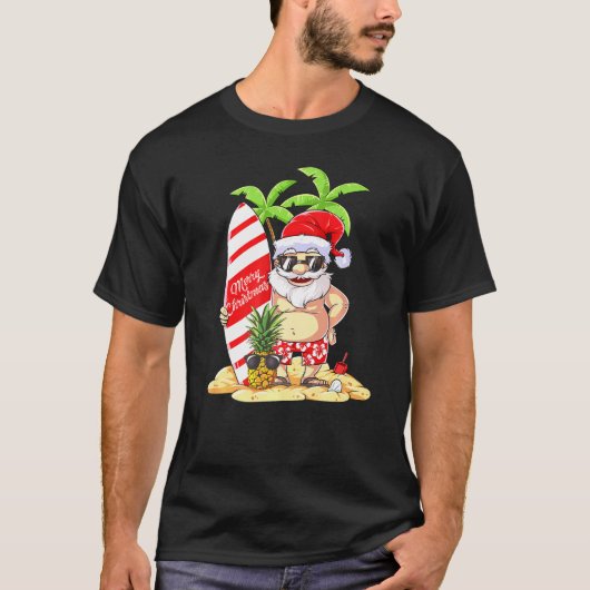 T-shirt Noël En Juillet Père Noël Surf Hawaï Hommes Été S (Devant)