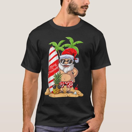 T-shirt Noël En Juillet Père Noël Surf Hawaïen Été Surfi (Devant)