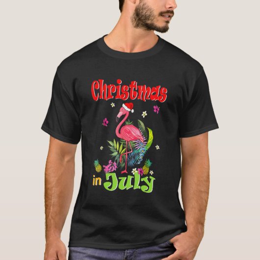 T-shirt Noël En Juillet Pour Femmes Flamant rose Rose (Devant)