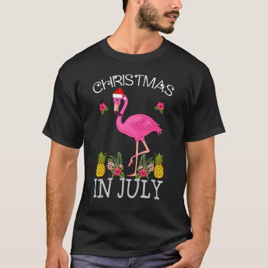 T-shirt Noël En Juillet S Pour Femmes Flamant rose Rose (Devant)