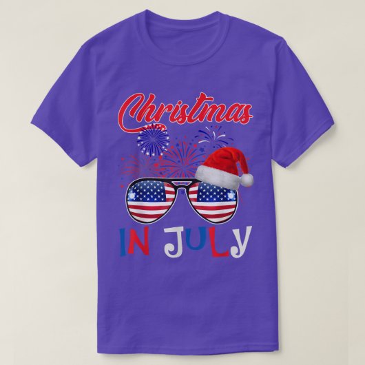 T-shirt Noël en juillet Santa Hat Lunettes de soleil Ameri (Design devant)