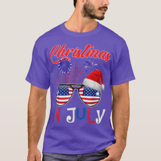 T-shirt Noël en juillet Santa Hat Lunettes de soleil Ameri
