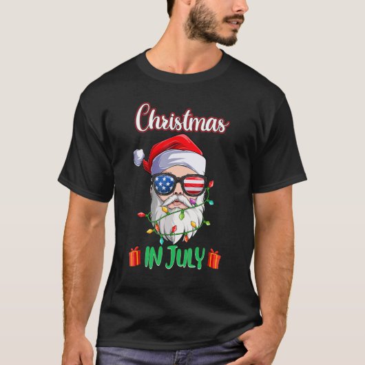 T-shirt Noël En Juillet Santa Hat Lunettes de soleil Usa D (Devant)