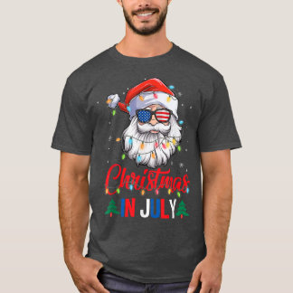 T-shirt Noël En Juillet Santa Hat Lunettes de soleil Usa D