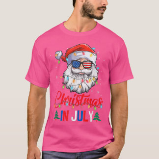 T-shirt Noël En Juillet Santa Hat Lunettes de soleil Usa D