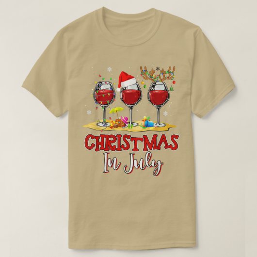 T-shirt Noël en Juillet Trois Verre de Vin Rouge Été 2 (Design devant)