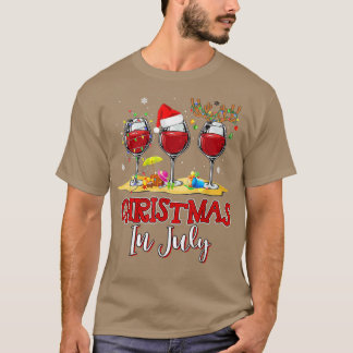 T-shirt Noël en Juillet Trois Verre de Vin Rouge Été 2